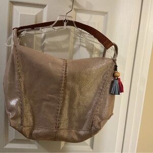 The Sak Shimmering Gold and Tan Hobo Bag